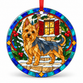 Original Australian Terrier stained glass style porcelain Christmas ornament with red ribbon