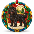 Original Barbet stained glass style porcelain Christmas ornament with red ribbon