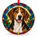 Original Beagle-Harrier stained glass style porcelain Christmas ornament with red ribbon