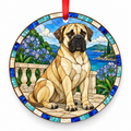 Boerboel Cream Black Mask porcelain Christmas ornament with red ribbon — ORN-10274