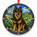 Bohemian Shepherd Dog Black and Tan porcelain Christmas ornament with red ribbon — ORN-10278