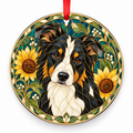 Border Collie Black Tricolor porcelain Christmas ornament with red ribbon — ORN-10282