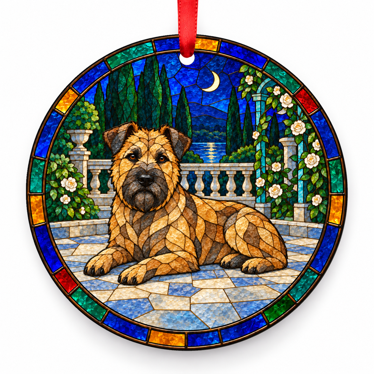 Bouvier des Ardennes Fawn porcelain Christmas ornament with red ribbon — ORN-10311