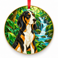 Brazilian Tracker Black, White and Tan porcelain Christmas ornament with red ribbon — ORN-10329