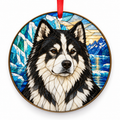 Canadian Eskimo Dog Black and White porcelain Christmas ornament with red ribbon — ORN-10390