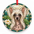 Chinese Crested Hairless Pink and Gray porcelain Christmas ornament with red ribbon — ORN-10440