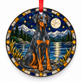 Doberman Pinscher Blue and Rust porcelain Christmas ornament with red ribbon — ORN-10558