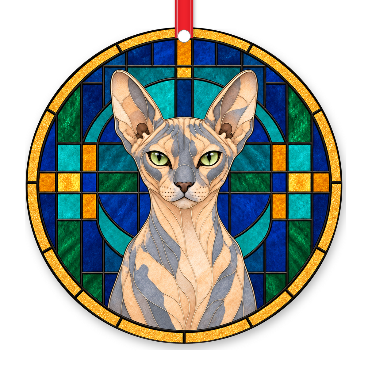 Donskoy Dilute Tortoiseshell porcelain Christmas ornament with red ribbon — ORN-10576
