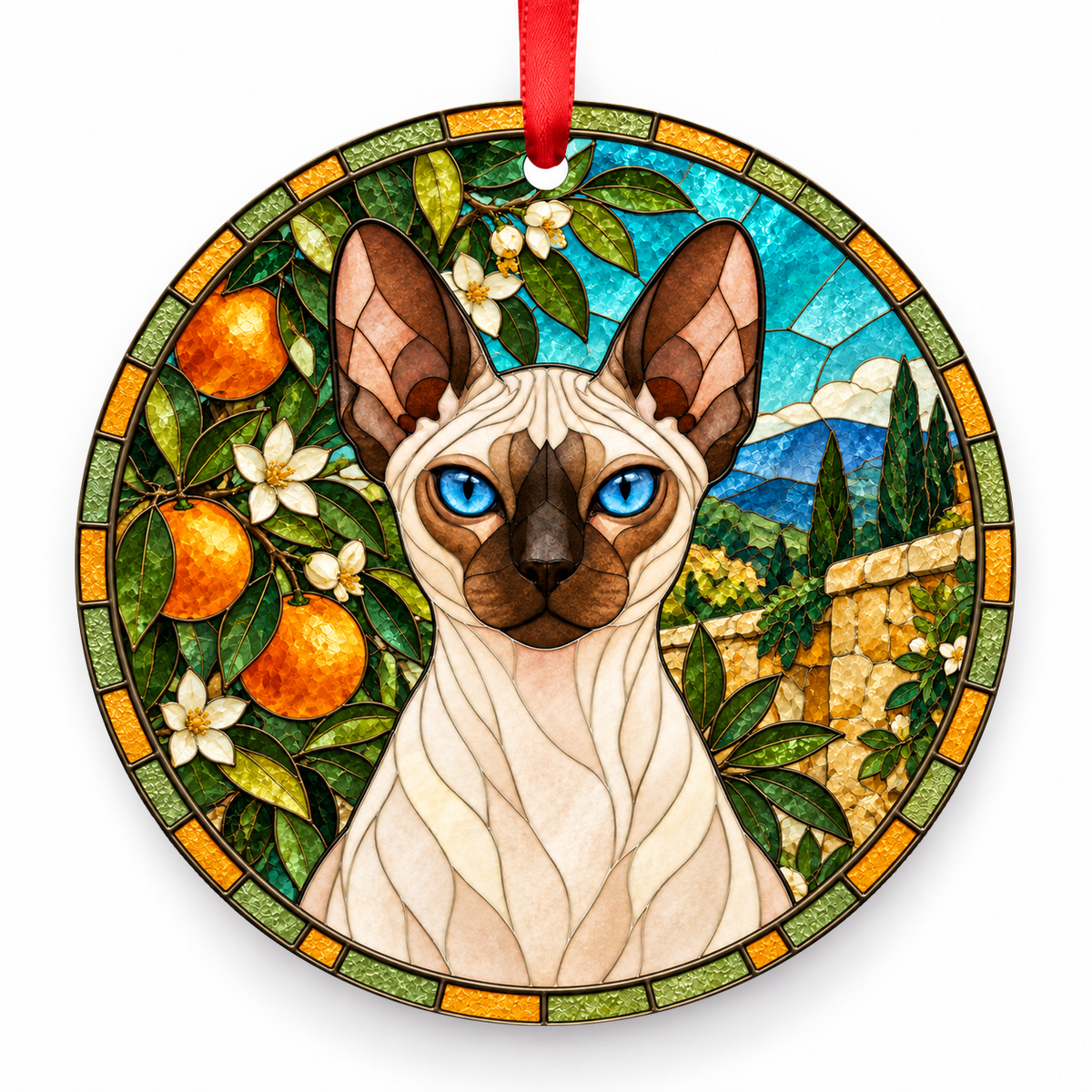 Donskoy Seal Point porcelain Christmas ornament with red ribbon — ORN-10581