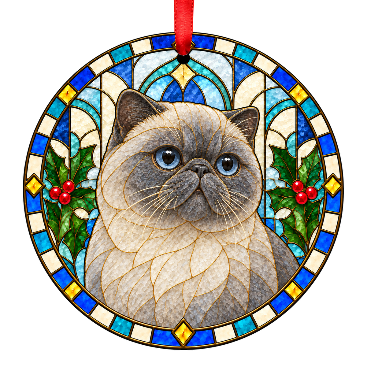 Exotic Blue Point stained glass style Christmas ornament