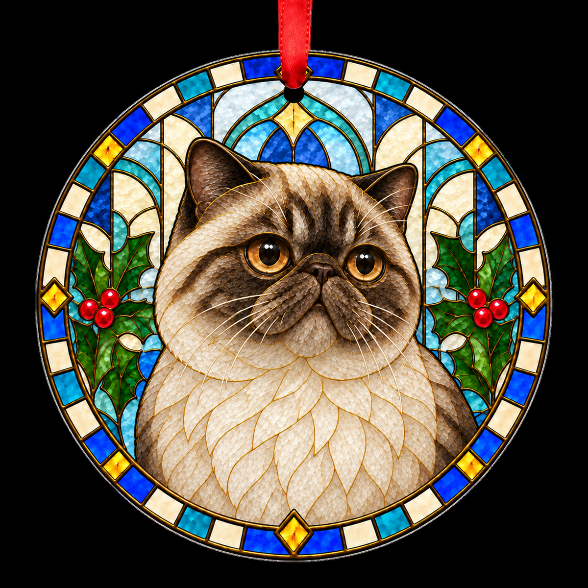 Exotic Seal Lynx Point stained glass style Christmas ornament