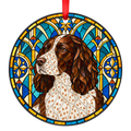 French Spaniel Brown White Roan stained glass ornament