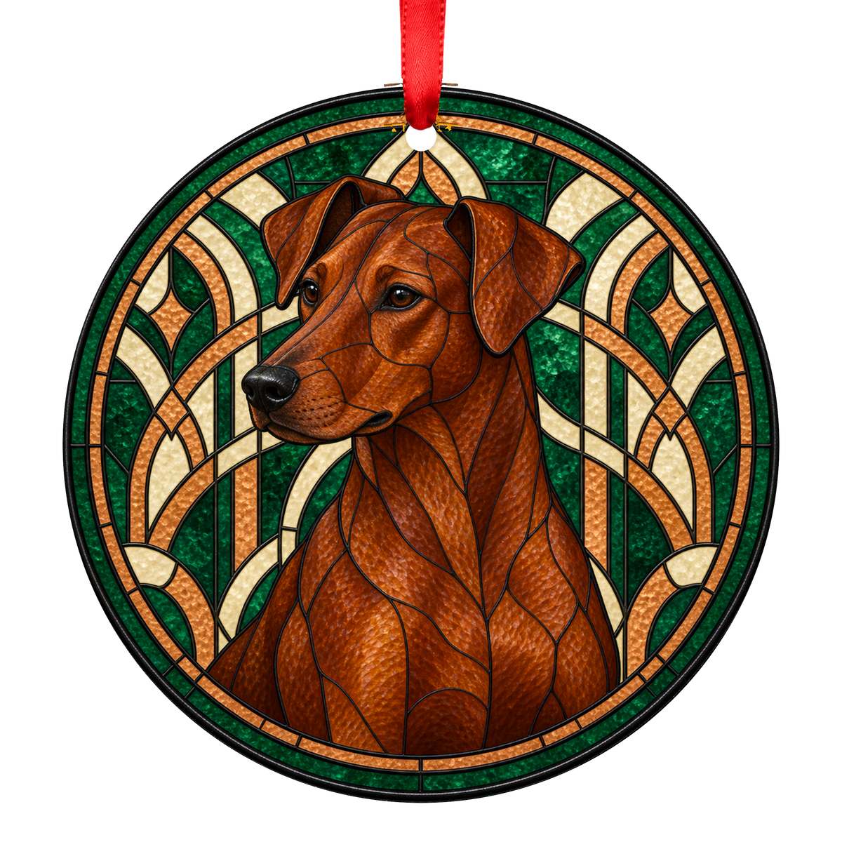 German Pinscher Red stained glass ornament