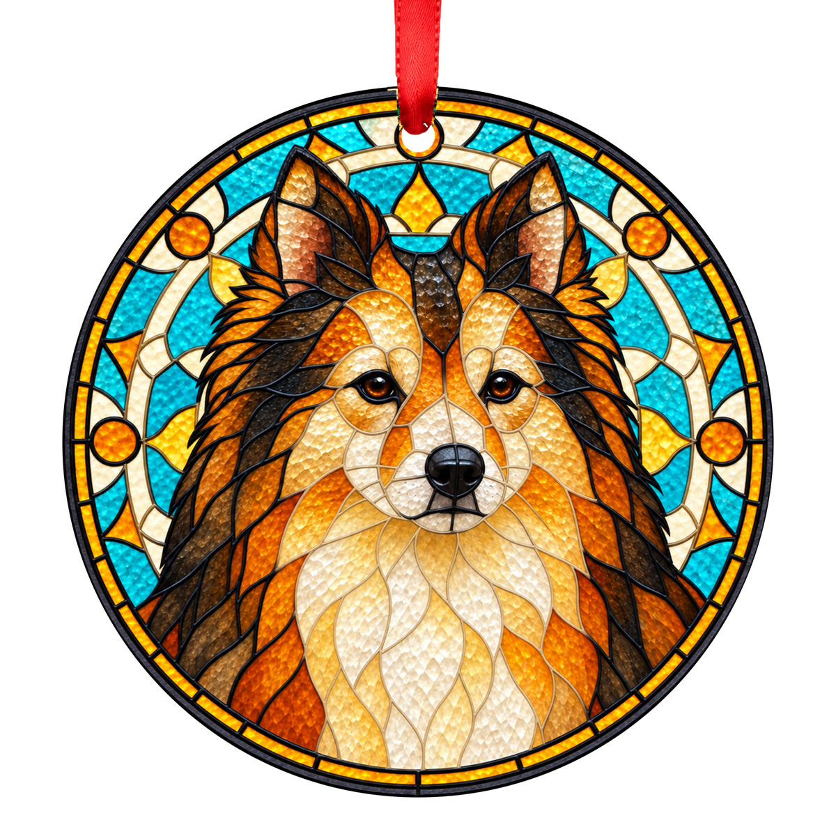 German Spitz Orange Sable stained glass style Christmas ornament