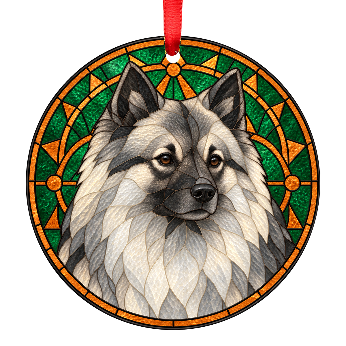 German Spitz Wolf Sable stained glass style Christmas ornament