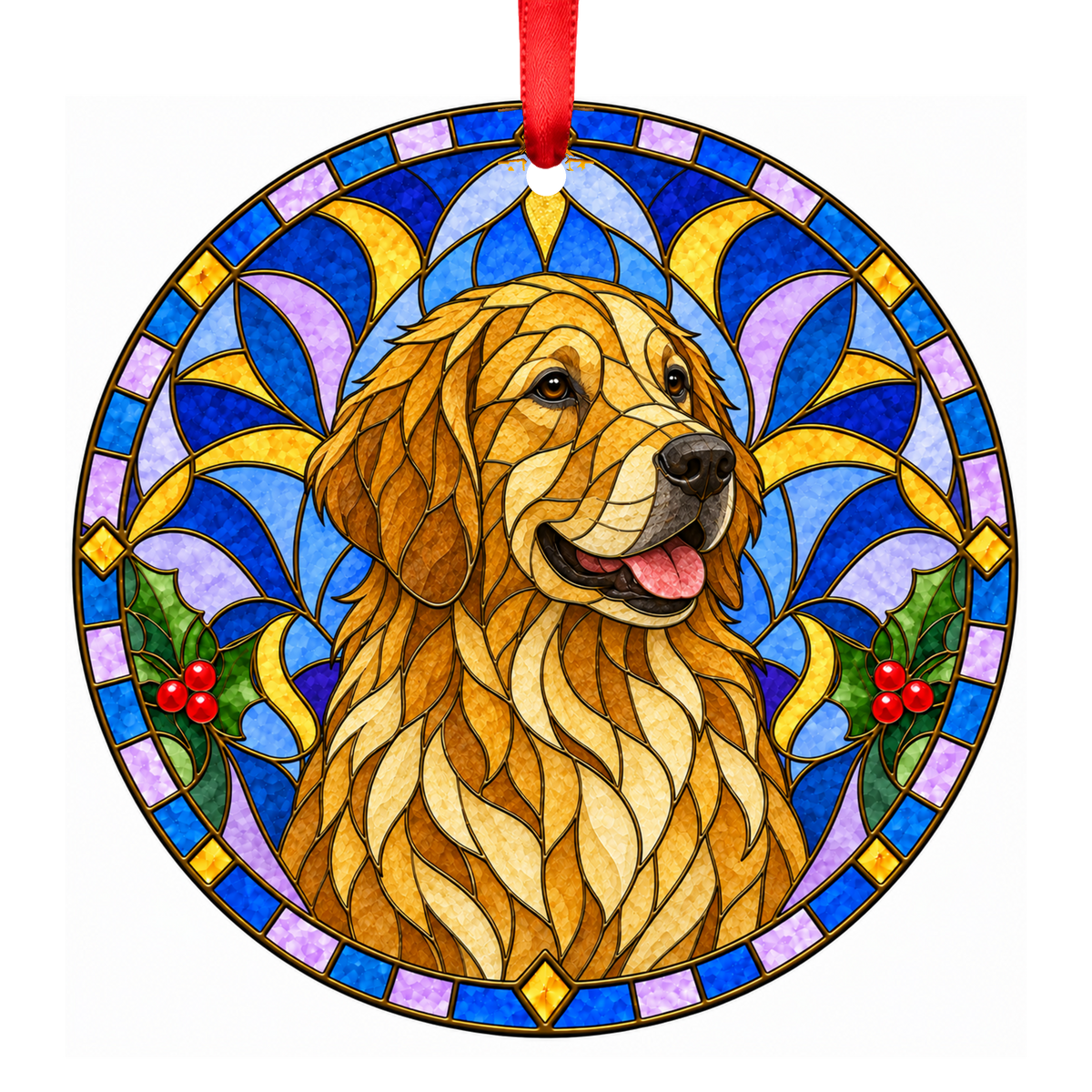 Golden Retriever Golden stained glass style Christmas ornament