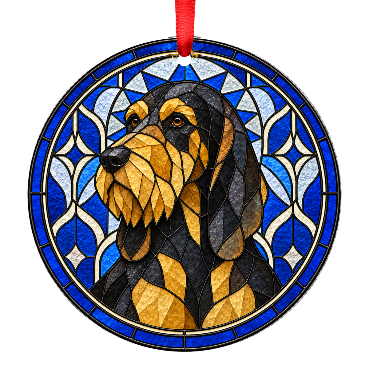 Grand Griffon Vendéen Black and Tan stained glass style Christmas ornament