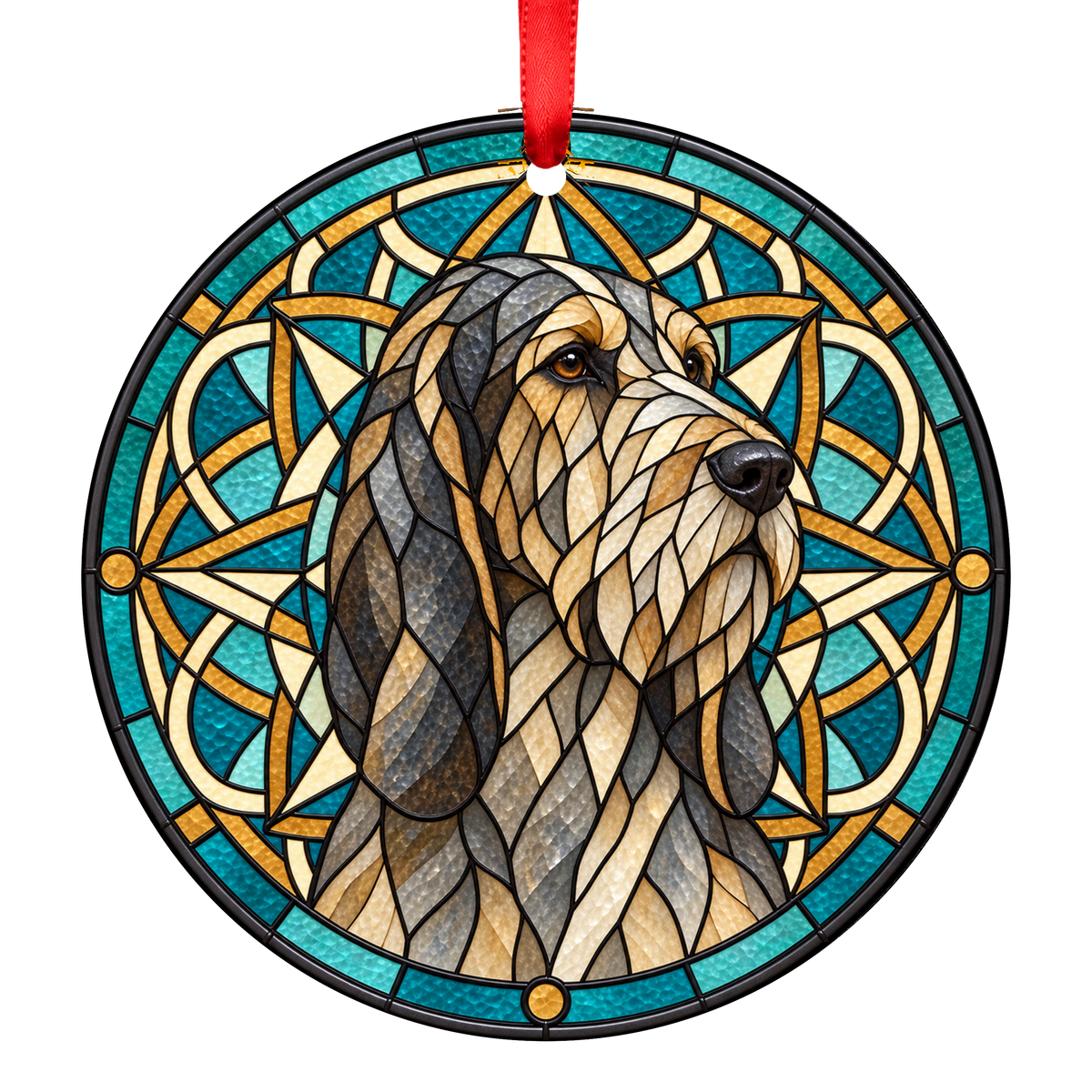 Grand Griffon Vendéen Grizzle stained glass style Christmas ornament