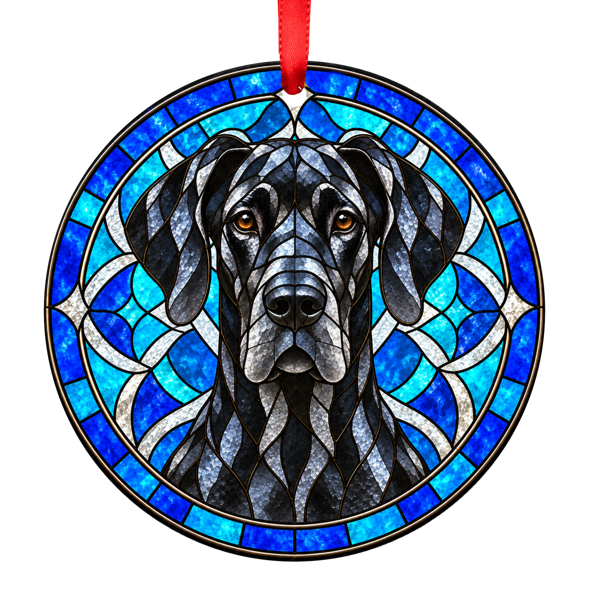 Great Dane Black stained glass style Christmas ornament