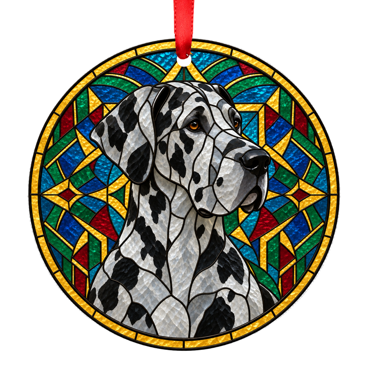 Great Dane Grey Merle stained glass style Christmas ornament