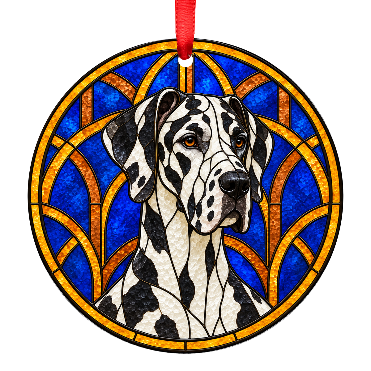 Great Dane Harlequin stained glass style Christmas ornament