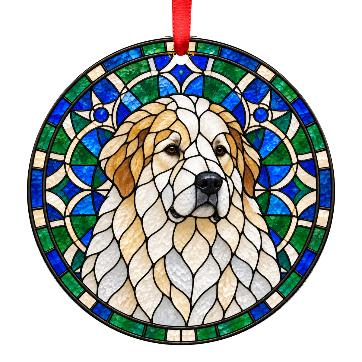 Great Pyrenees Golden Tan Markings porcelain Christmas ornament with red ribbon — ORN-10877