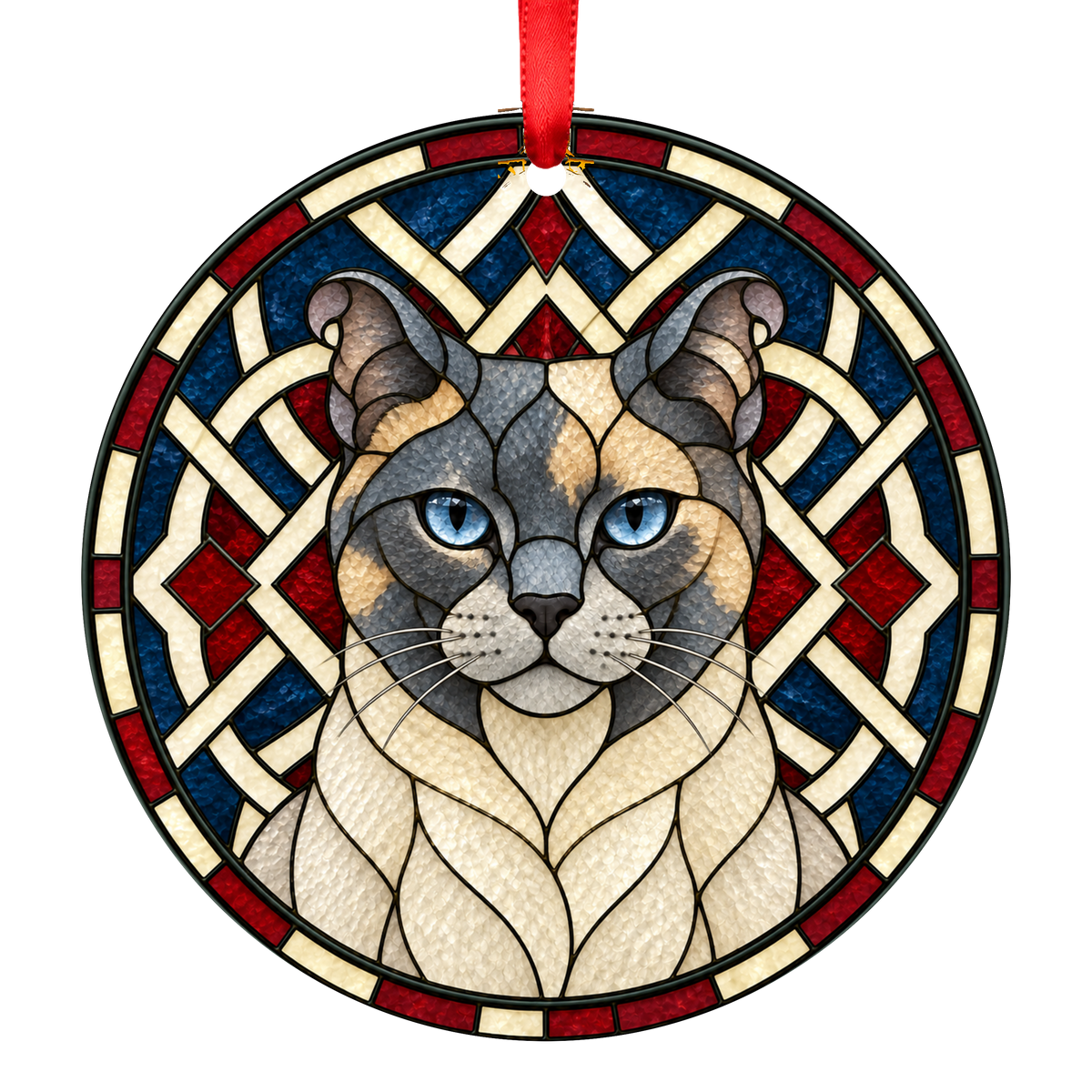 Highlander Blue Cream Point Stained Glass Style Christmas Ornament