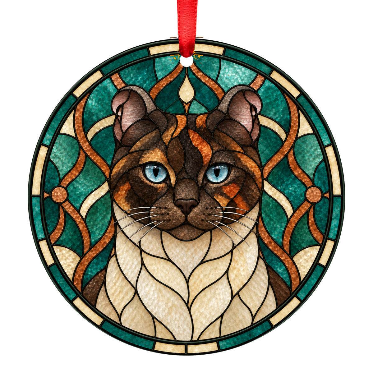Highlander Tortie Point Stained Glass Style Christmas Ornament
