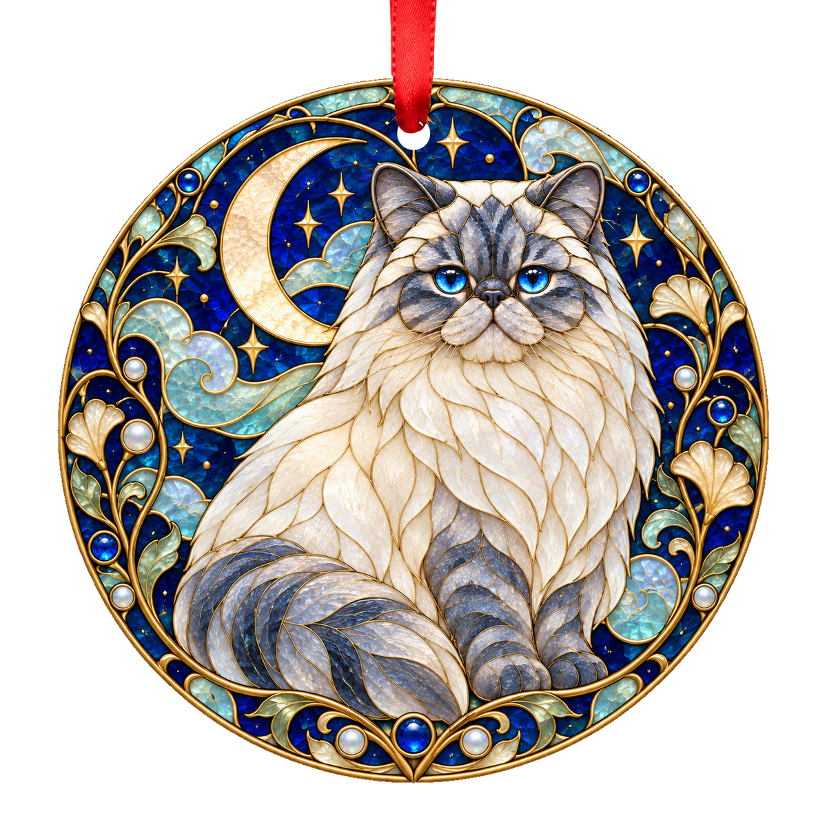Himalayan Blue Lynx Point stained glass style Christmas ornament