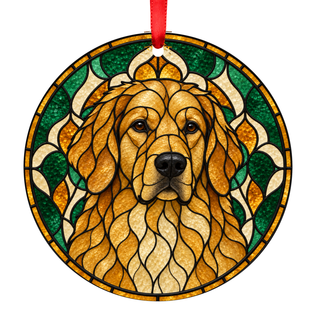 Hovawart Blond stained glass style Christmas ornament mockup
