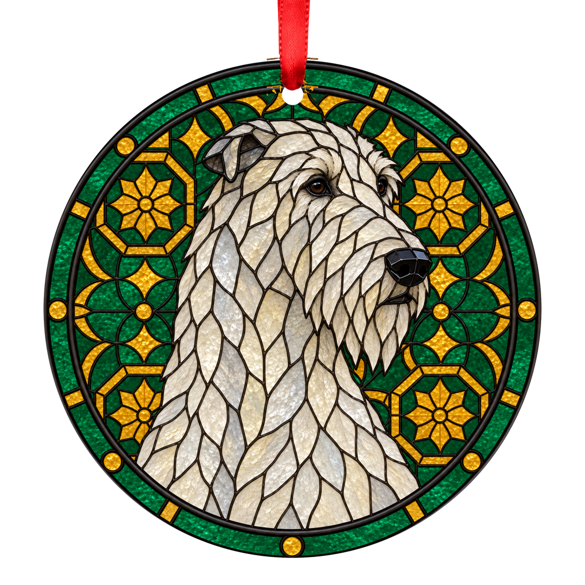 Irish Wolfhound White stained glass style Christmas ornament mockup