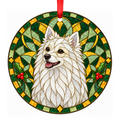 Italian Volpino White stained glass style Christmas ornament mockup