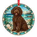 Labradoodle Chocolate stained glass pet Christmas ornament