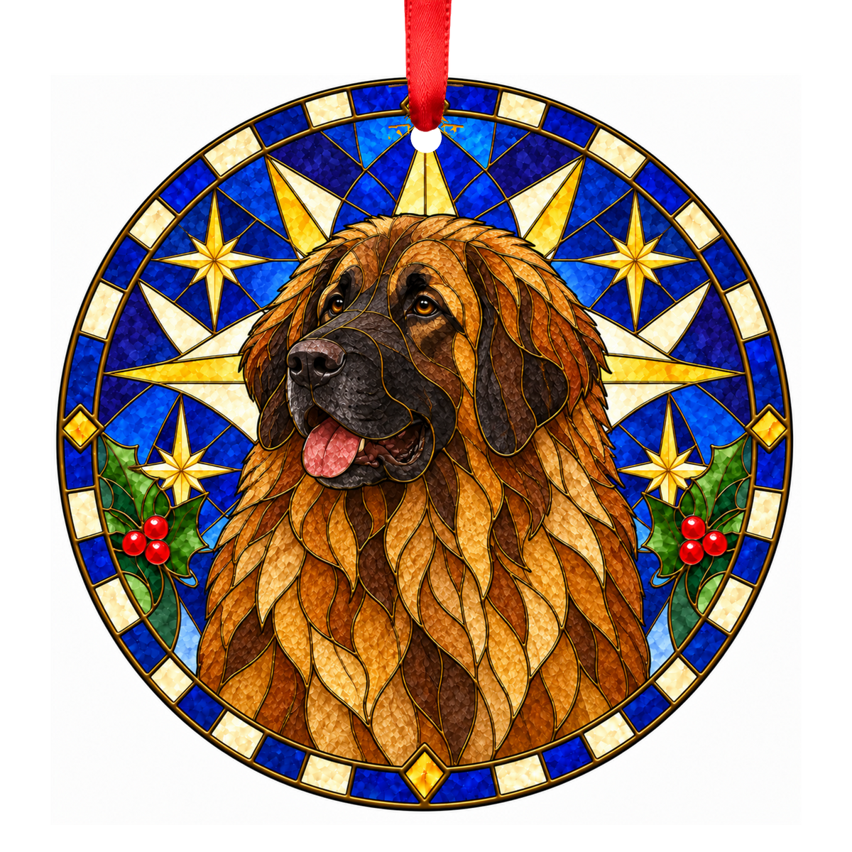 Leonberger Fawn with Black Mask stained glass pet Christmas ornament