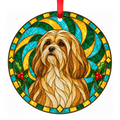 Lhasa Apso Gold and White stained glass pet Christmas ornament