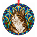 Manx Brown Tabby and White stained glass pet Christmas ornament