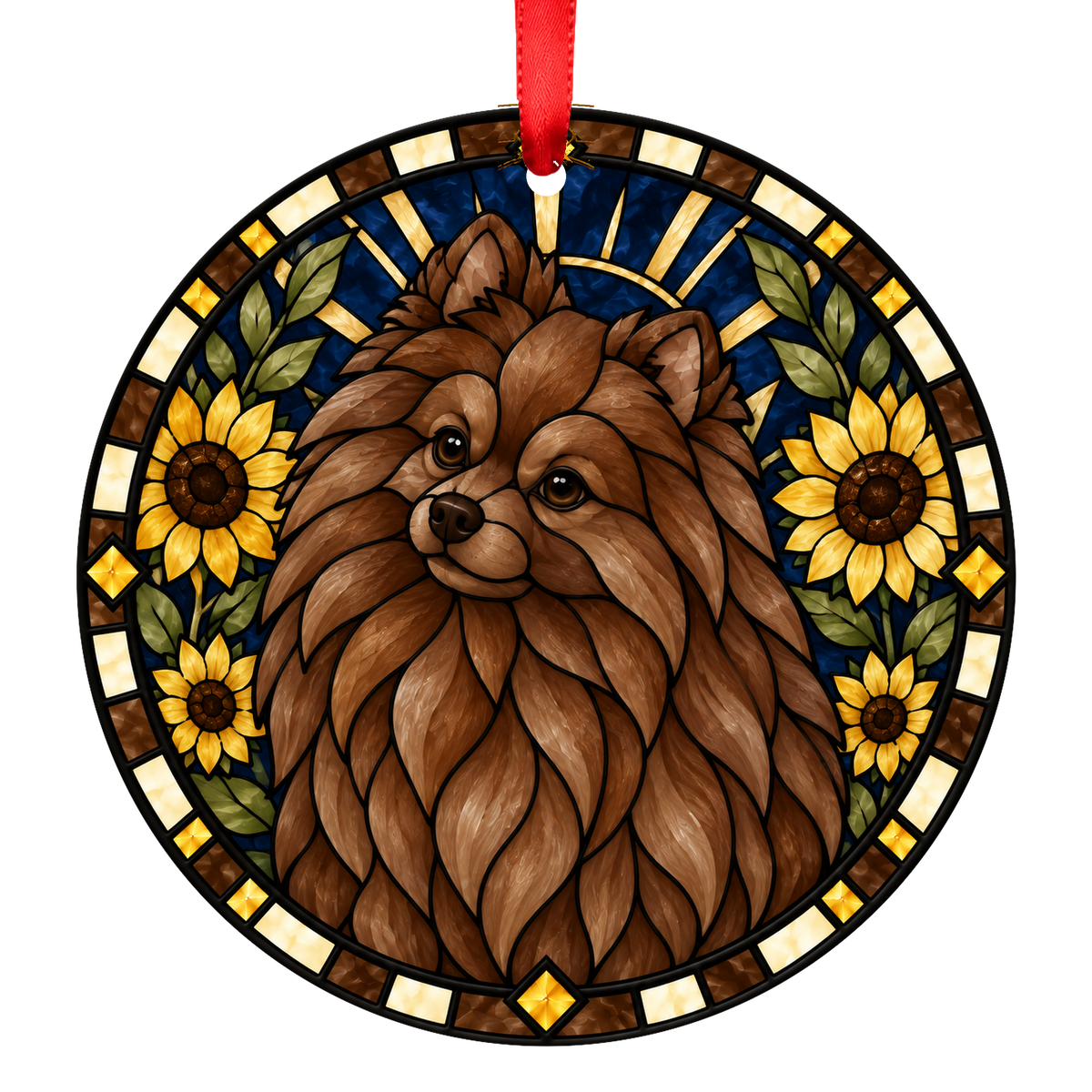 Pomeranian Chocolate stained glass style Christmas ornament mockup