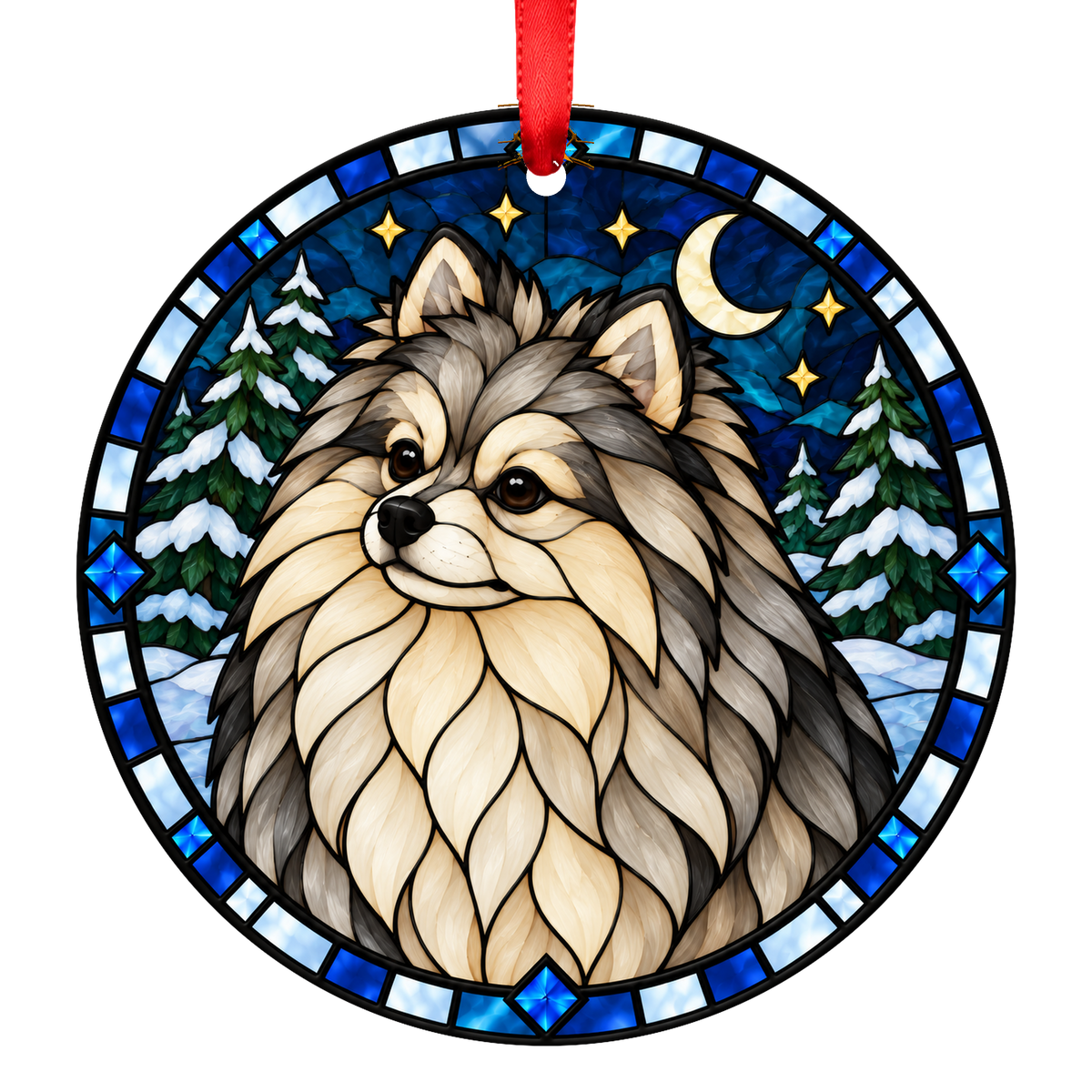 Pomeranian Wolf Sable stained glass style Christmas ornament mockup
