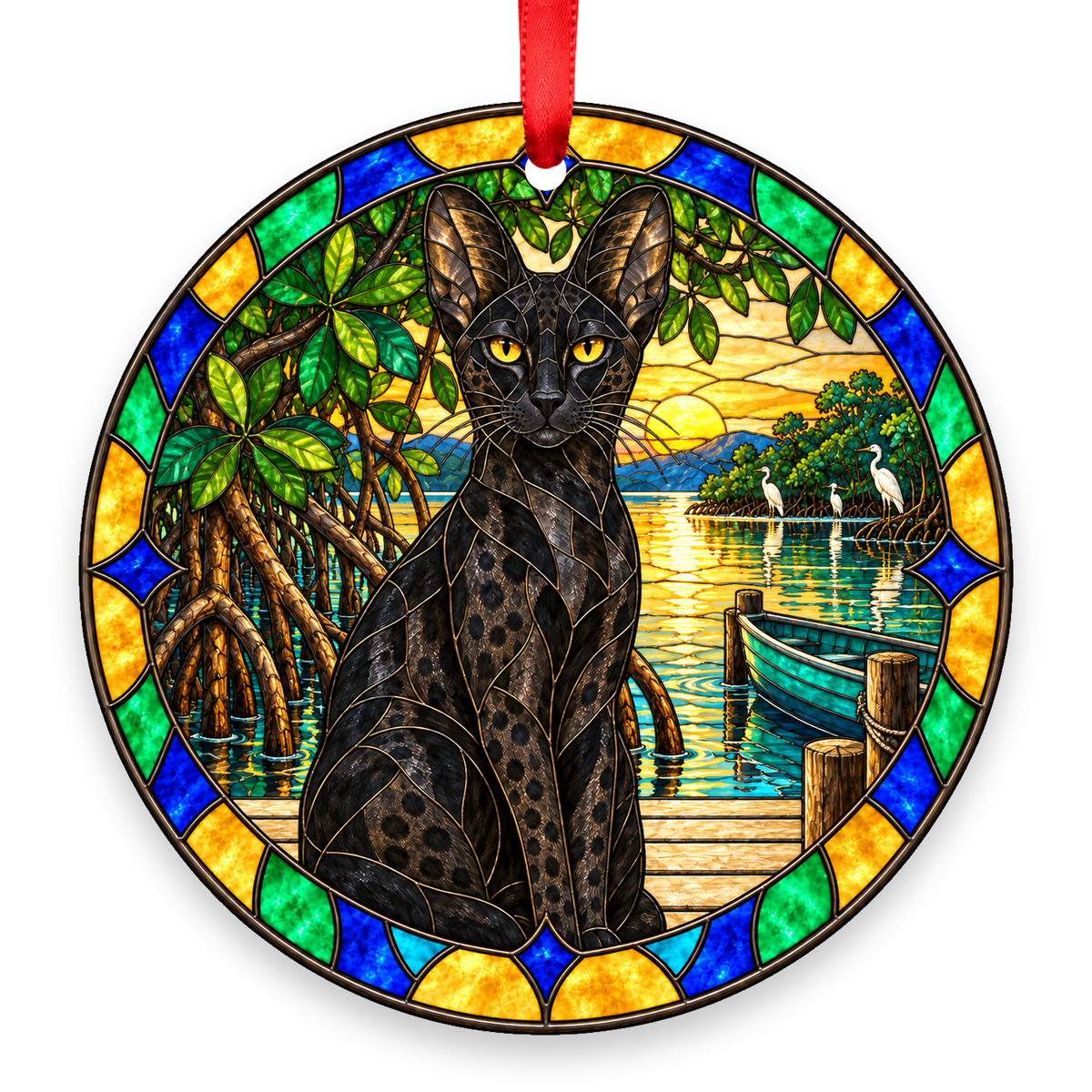 Savannah stained glass ornament mockup - Melanistic Black