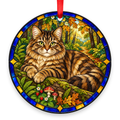 Siberian Brown Tabby stained glass style Christmas ornament with red ribbon