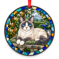 Snowshoe Blue Point stained glass style Christmas ornament with red ribbon