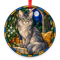 Somali Blue stained glass style Christmas ornament with red ribbon