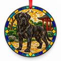 Black Tosa stained glass style porcelain Christmas ornament with red ribbon