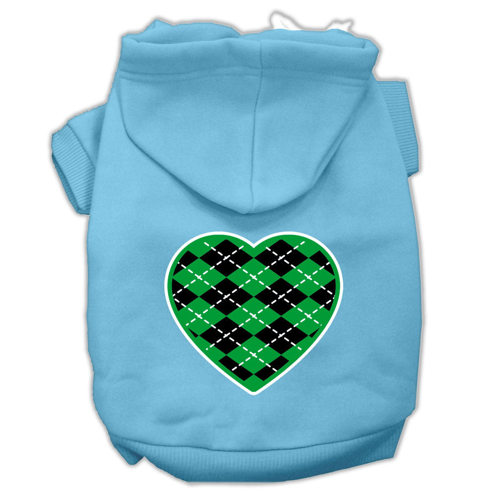 Pet Hoodie "Green Argyle Heart"