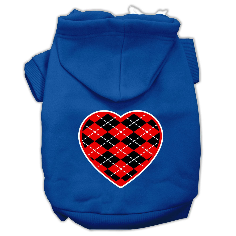 Pet Hoodie "Red Argyle Heart"
