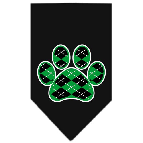 Pet and Dog Bandana Screen Printed, "Green Argyle Paw"